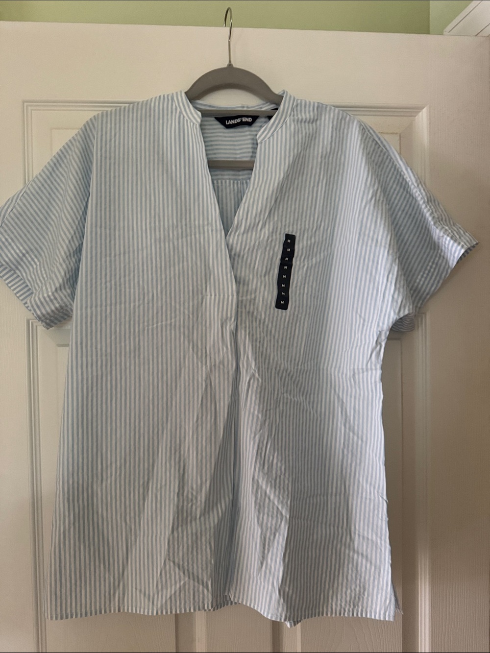 Lands' End Light Blue and White Vertical Stripe Pullover Top - Picture 2 of 3